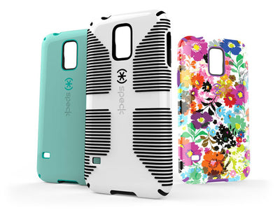 Lineup of three Samsung Galaxy S5 cases, CandyShell, CandyShell Grip, and CandyShell Inked with floral pattern