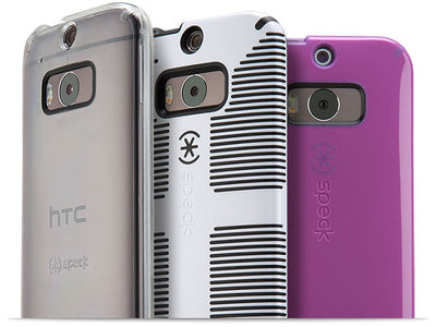 Lineup of three HTC One (M8) cases, CandyShell Clear, CandyShell Grip, and CandyShell