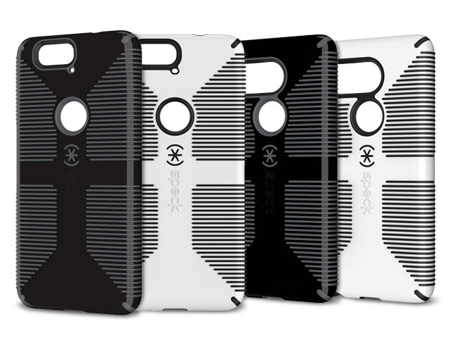 Back view of CandyShell Grip cases in black with grey grips and white with black grips for Nexus 5x and Nexus 6P
