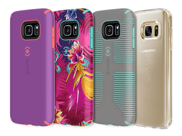 Three-quarter view of Samsung Galaxy S7 and S7 Edge in different colors and styles