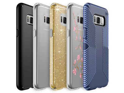 Lineup of Presidio cases for Samsung Galaxy S8 and S8+ by Speck