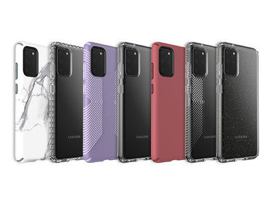 Lineup of Samsung Galaxy S20, S20+, and S20 Ultra cases by Speck