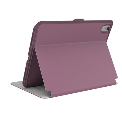 Three-quarter view of back of the case, using view stand formation.#color_plumberry-purple-crushed-purple-crepe-pink