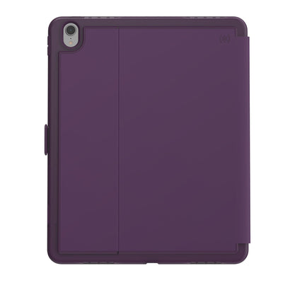 Straight-on view of the back of the case, with folio closed.#color_argyle-purple-eggplant-purple