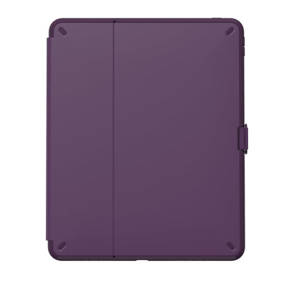 Straight-on view of the front of the case, with folio closed.#color_argyle-purple-eggplant-purple