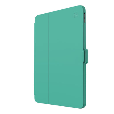 Three-quarter view of front of the case, with folio closed.#color_tropic-teal