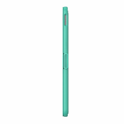 Side view of the case, with folio closed, showing clasp.#color_tropic-teal