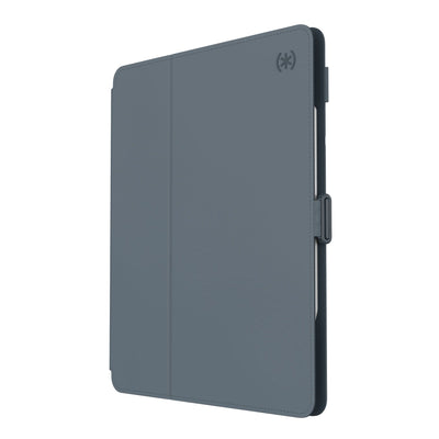 Three-quarter view of front of the case, with folio closed.#color_stormy-grey-charcoal-grey