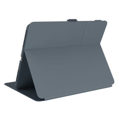 Three-quarter view of back of the case, using view stand formation.#color_stormy-grey-charcoal-grey