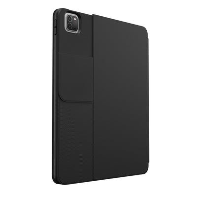 Three-quarter view of the back of the case, with folio closed and camera flap folded down.#color_black