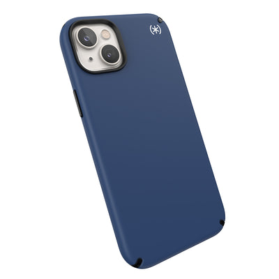 Tilted three-quarter angled view of back of phone case#color_coastal-blue-black