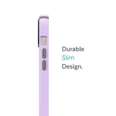 Side view of phone case - Durable slim design.#color_spring-purple-cloudy-grey