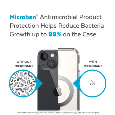 Back view, half without case, other with case, less germs on case - Microban antimicrobial product protection helps reduce bacteria growth up to 99% on the case.#color_clear-silver