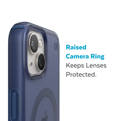 Slightly tilted view of side of phone case showing phone cameras - Raised camera ring keeps lenses protected.#color_coastal-blue