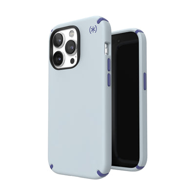 Three-quarter view of back of phone case simultaneously shown with three-quarter front view of phone case#color_tear-blue-arctic-ocean