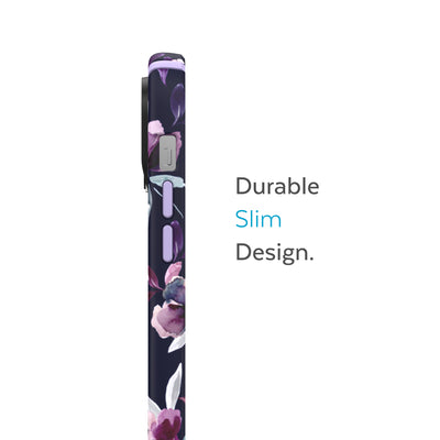 Side view of phone case - Durable slim design.#color_violet-floral-spring-purple