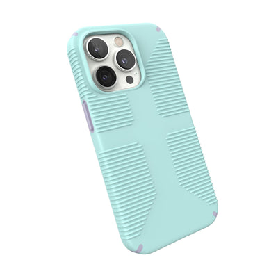 Tilted three-quarter angled view of back of phone case#color_pale-cyan-lilac