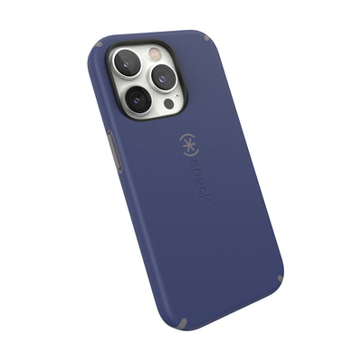 Tilted three-quarter angled view of back of phone case#color_prussian-blue-cloudy-grey