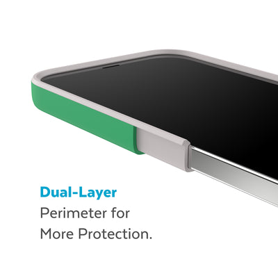 Cutaway view of case showing interior and exterior layers - Dual layer perimeter for more protection.#color_renew-green-sweater-grey