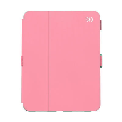 Straight-on view of the front of the case, with folio closed.#color_ibis-pink-deep-malachite-jelly-mint