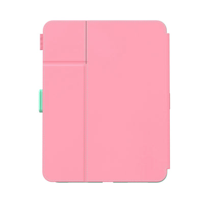 Straight-on view of the back of the case, with folio closed.#color_ibis-pink-deep-malachite-jelly-mint