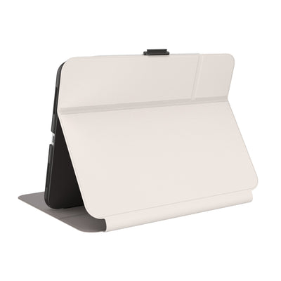 Three-quarter view of back of the case, using view stand formation.#color_ceramic-grey-autumn-sky-black