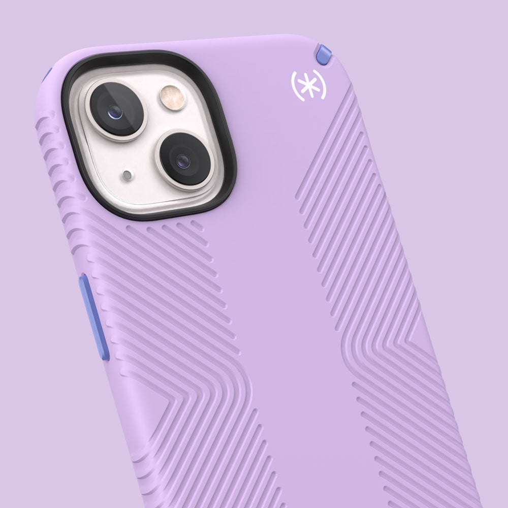 Three-quarter angle of iPhone 13 case in Spring Purple