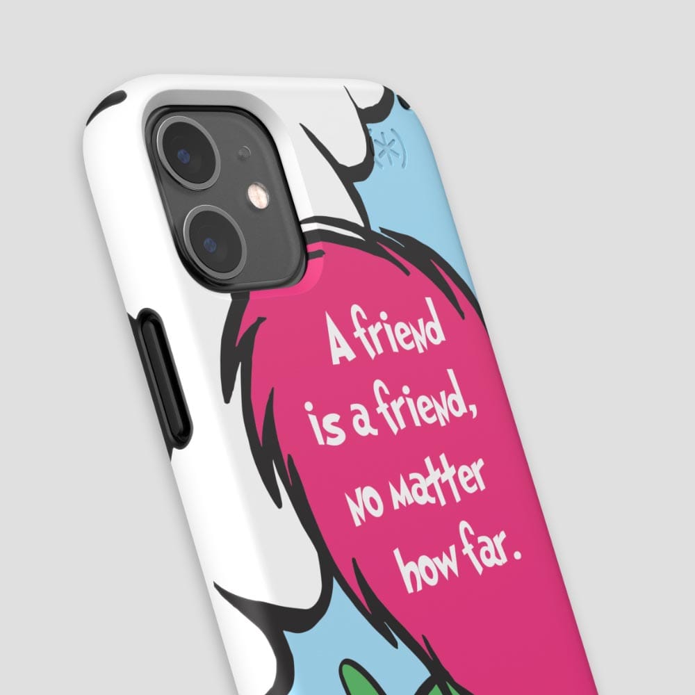 Three-quarter angle of iPhone 12 mini case in Friends Forever Wherever (Left) pattern