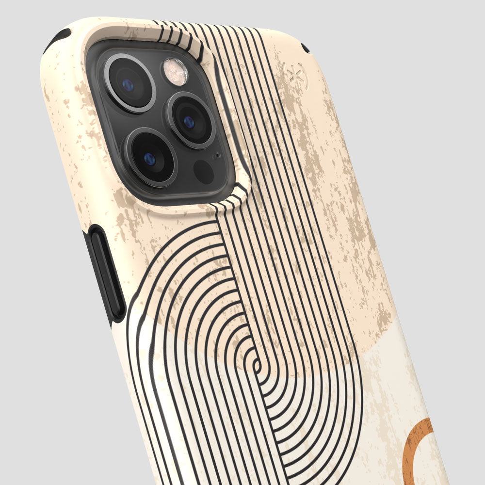 Three-quarter angle of iPhone 12 Pro Max case in Bold Bauhaus pattern