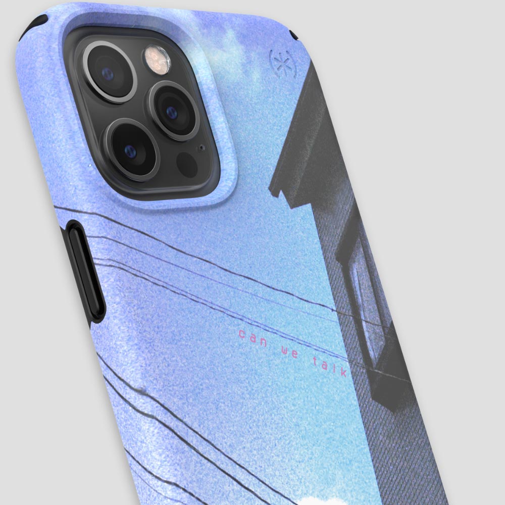 Three-quarter angle of iPhone 12 Pro Max case in Read Between The Lines pattern