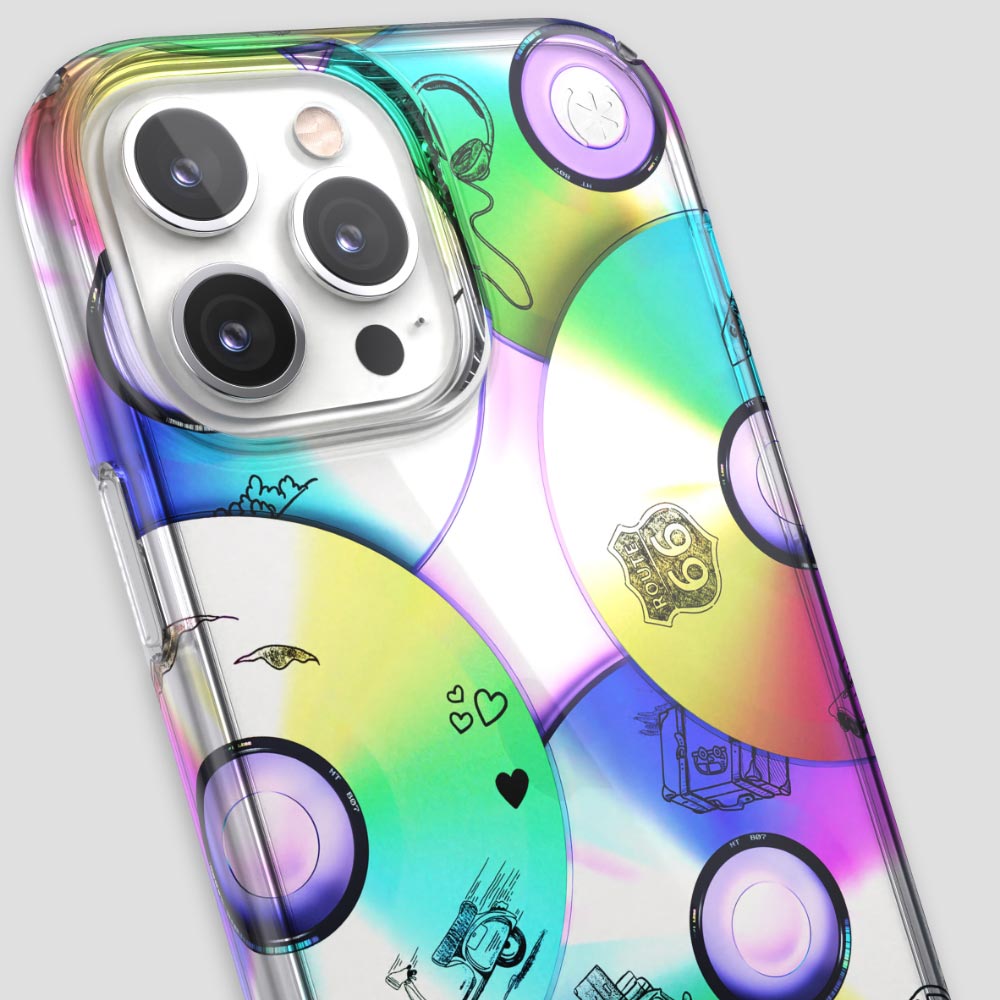 Three-quarter angle of iPhone 13 Pro Max case in Road Trip Remix pattern
