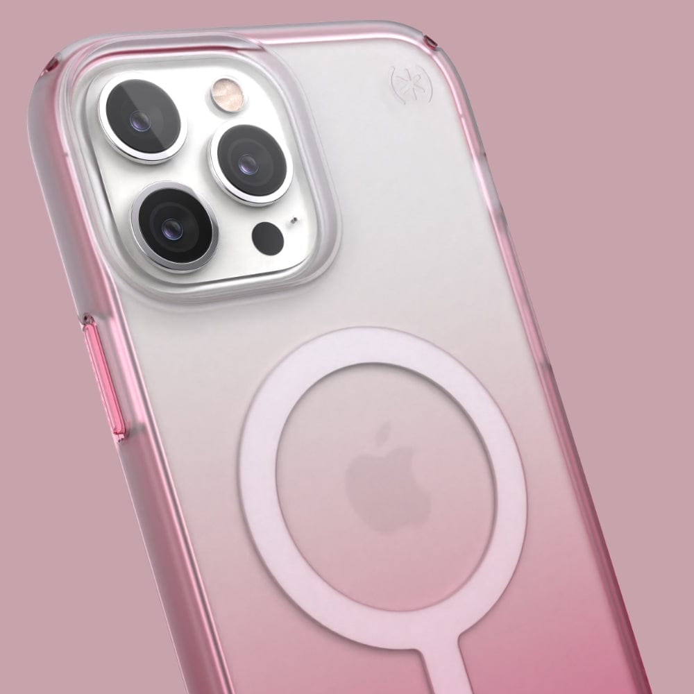 Three-quarter angle of iPhone 13 Pro Max case in Cosmo Pink Fade