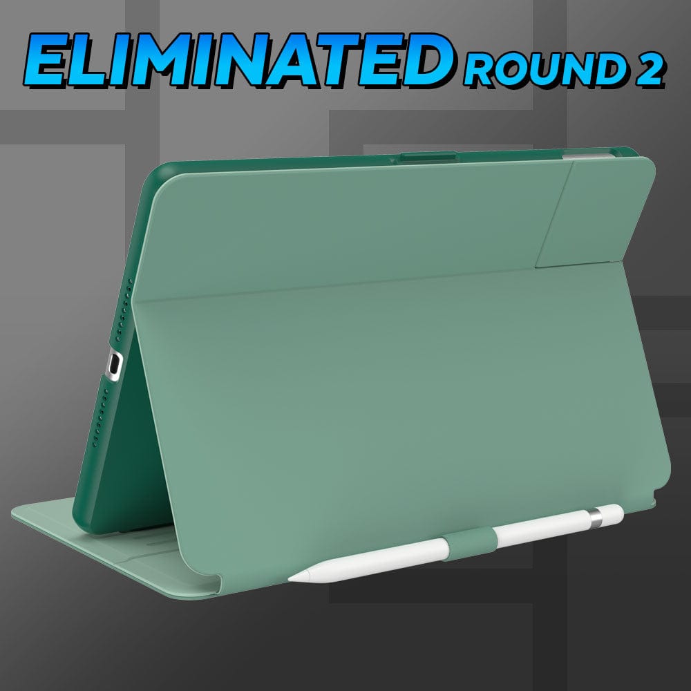 Three-quarter angle of Balance Folio for iPad case by Speck in eggshell green color