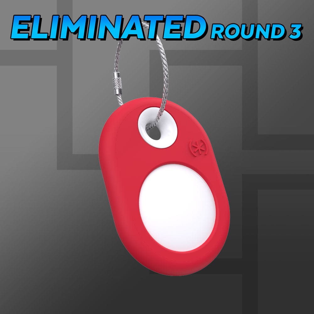 Three-quarter angle of SiliRing AirTag case by Speck in red color