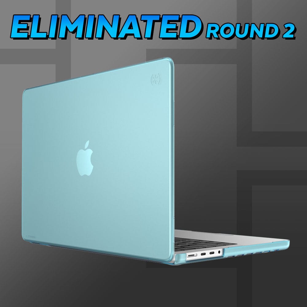 Three-quarter angle of SmartShell MacBook Pro case by Speck in Swell Blue color