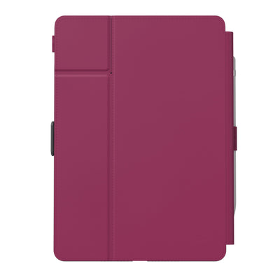 Straight-on view of the back of the case, with folio closed.#color_very-berry-red-slate-grey