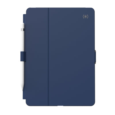 Straight-on view of the front of the case, with folio closed.#color_arcadia-navy-moody-grey