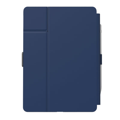 Straight-on view of the back of the case, with folio closed.#color_arcadia-navy-moody-grey