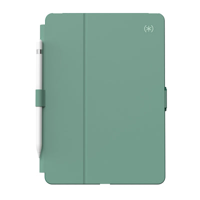 Straight-on view of the front of the case, with folio closed.#color_fluorite-green-eggshell-green