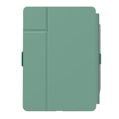 Straight-on view of the back of the case, with folio closed.#color_fluorite-green-eggshell-green