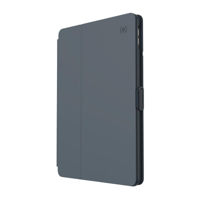 Three-quarter view of front of the case, with folio closed.#color_stormy-grey-charcoal-grey