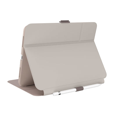 Three-quarter view of back of the case, using view stand formation.#color_beech-grey-cinnamon-biscuit