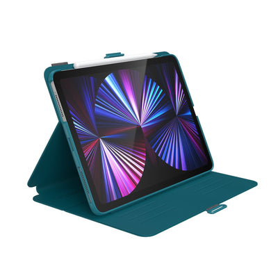 Three-quarter view of front of the case, using view stand formation#color_deep-sea-teal-cloudy-grey