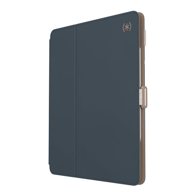 Three-quarter view of front of the case, with folio closed#color_charcoal-mocha-almond-milk