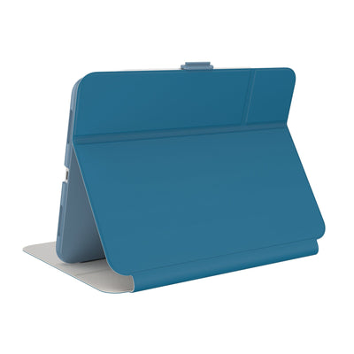 Three-quarter view of back of the case, using view stand formation.#color_piccards-blue-frost-beige-faded-teal