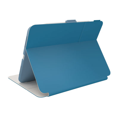 Three-quarter view of back of the case, using view stand formation.#color_piccards-blue-frost-beige-faded-teal