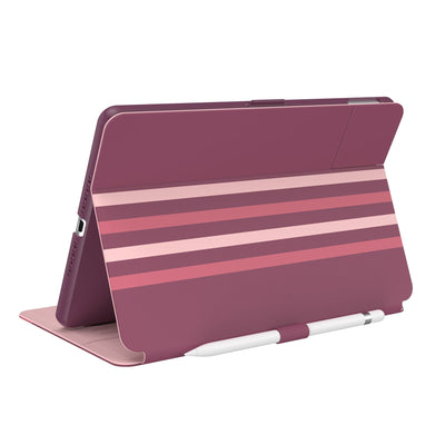 Three-quarter view of back of the case, using view stand formation#color_crimson-forest-stripes-lush-burgundy