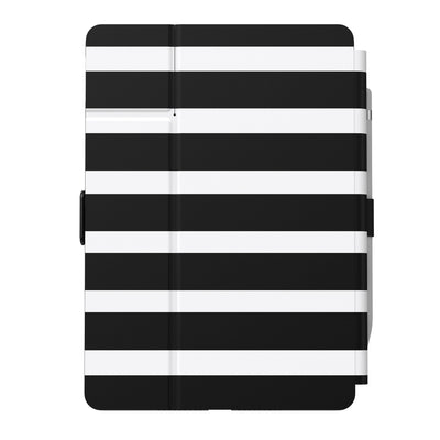 Straight-on view of the back of the case, with folio closed#color_black-white-stripes