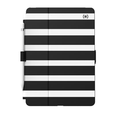 Straight-on view of the front of the case, with folio closed#color_black-white-stripes