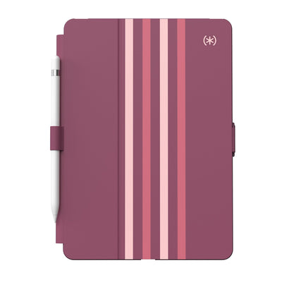 Straight-on view of the front of the case, with folio closed#color_crimson-forest-stripes-lush-burgundy